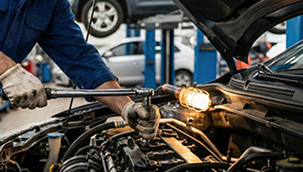 Mechanic working on a car engine